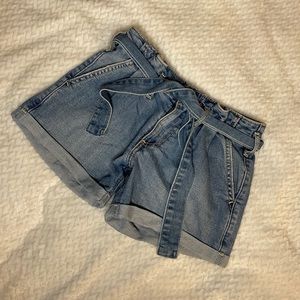Tie front jean shorts